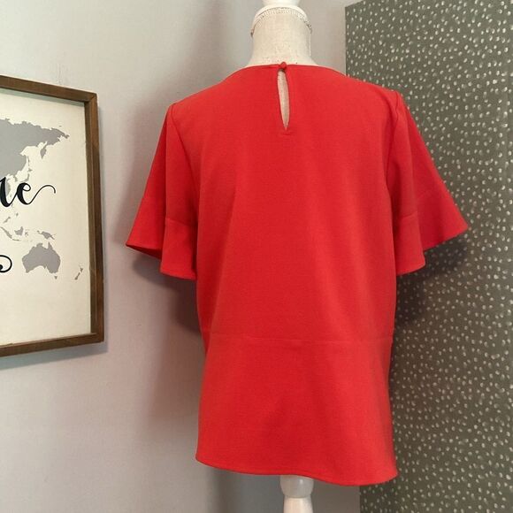 Madewell Red Orange Flutter Short Sleeve Lightweight Blouse Size Medium - Picture 5 of 8